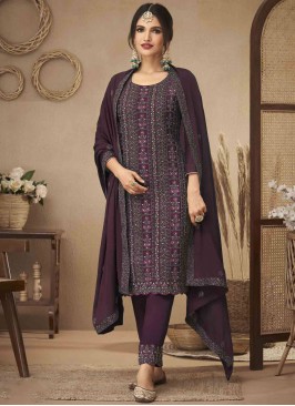 Astonishing Chinon Purple Lace Salwar Kameez