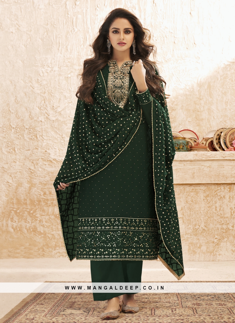 Astonishing Embroidered Faux Georgette Designer Palazzo Suit