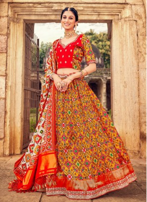 Astonishing Embroidered Silk Yellow A Line Lehenga Choli