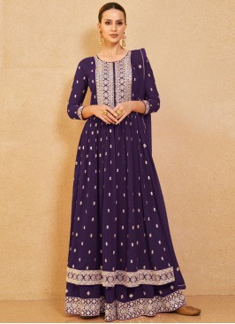 Astonishing Georgette Purple Trendy Salwar Kameez