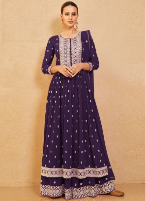 Astonishing Georgette Purple Trendy Salwar Kameez