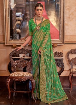 Astonishing Green Contemporary Style Saree