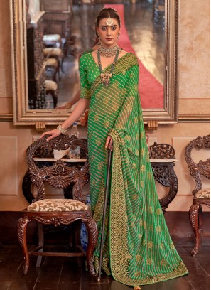 Astonishing Green Contemporary Style Saree