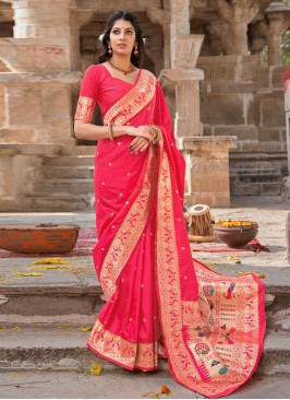 Astonishing Red Weaving Classic Saree