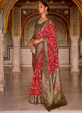 Astonishing Red Weaving Designer Saree