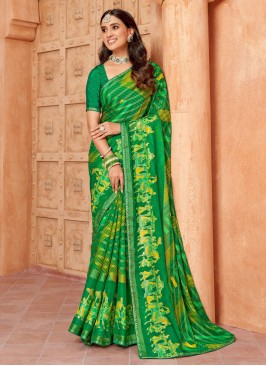 Astounding Green Chiffon Designer Saree