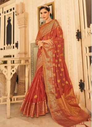 Astounding Red Silk Trendy Saree