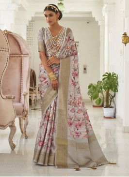 Astounding Satin Silk Grey Classic Saree