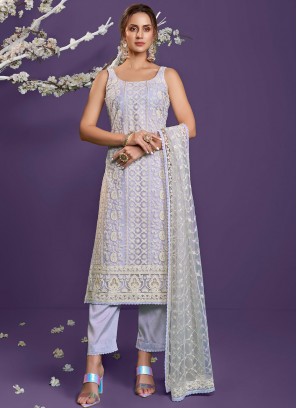 Astounding Thread Lavender Net Designer Straight Suit