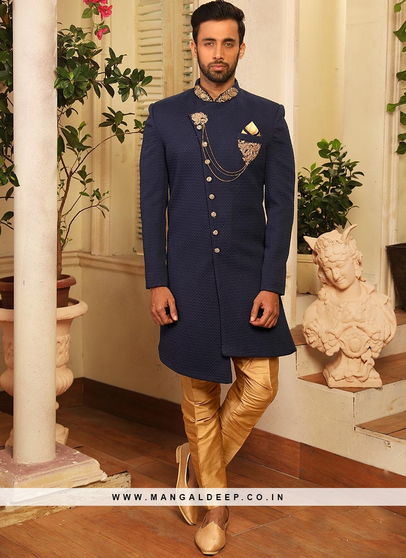 Buy Sapphire Blue Indo Western Set Online in India @Manyavar - Indo Western  for Men