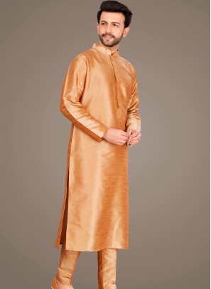 Attractive Chikoo Art Silk Trouser-Style Kurta Pajama Set.