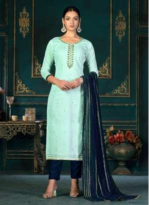 Attractive Cotton Designer Aqua Blue Trendy Salwar Kameez