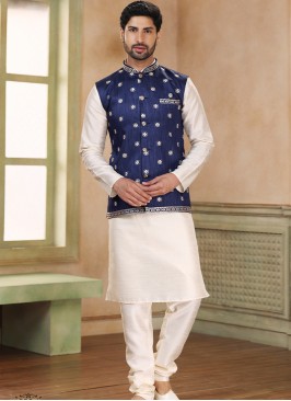 Attractive Blue Banarasi Jaquard silk with chudidar 3pcs Jacket set.