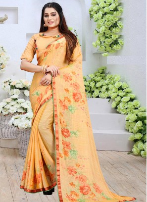 Attractive Cream Color Party Wear Saree