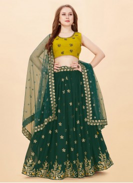 Attractive Embroidered Green A Line Lehenga Choli