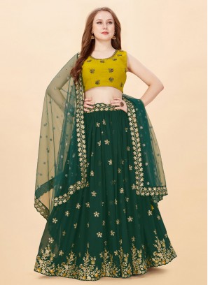 Attractive Embroidered Green A Line Lehenga Choli