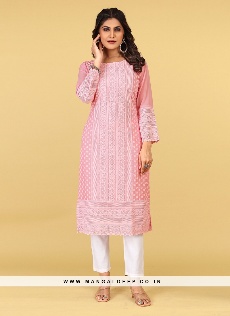 Buy Indicraft Women Pink Chikan Embroidery Georgette Short Kurti Top - XXL  Online at Best Prices in India - JioMart.
