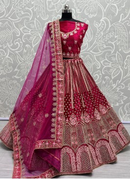 Attractive Fancy Hot Pink Velvet Designer Lehenga Choli
