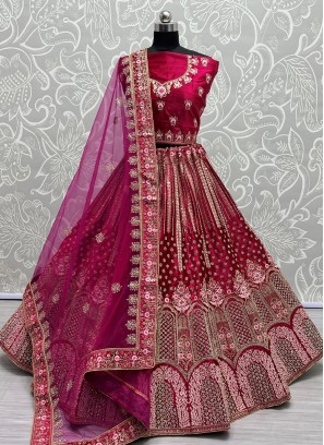 Attractive Fancy Hot Pink Velvet Designer Lehenga Choli