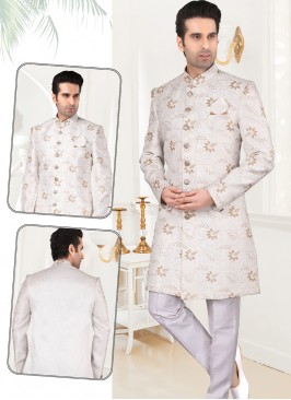 Attractive Off White Art Silk Sherwani Set with Of