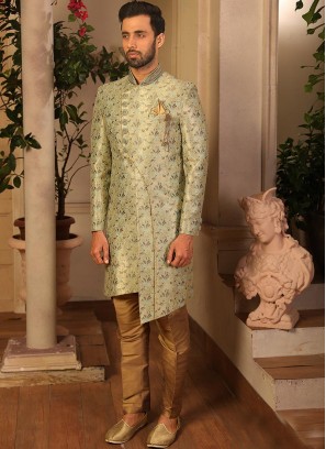 Attractive Green Color Function Wear Fancy Indo Western Suit