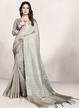 Attractive Grey Color Silk Saree