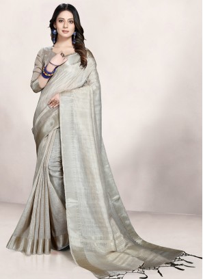 Attractive Grey Color Silk Saree