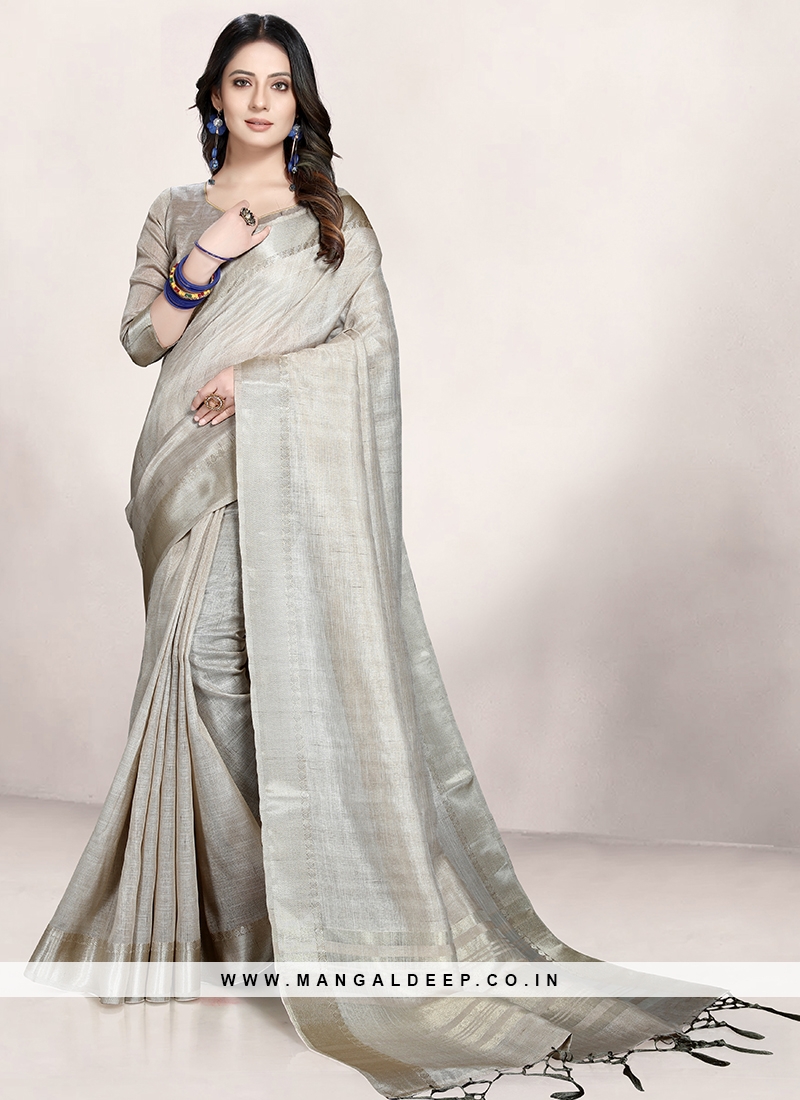 Attractive Grey Color Silk Saree