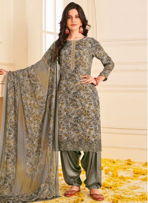 Attractive Grey Sequins Long Length Salwar Suit