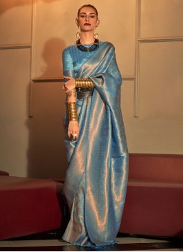 Attractive Handloom silk Aqua Blue Classic Saree