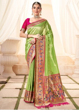 Attractive Jacquard Work Green Handloom silk Saree