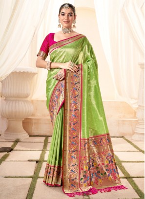 Attractive Jacquard Work Green Handloom silk Saree