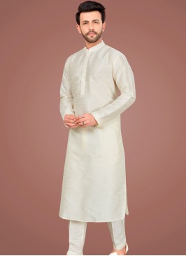 Attractive Lemon Art Silk Trouser-Style Kurta Pajama Set.