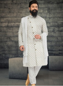 Attractive Off White and Off White Indo Western Ensemble