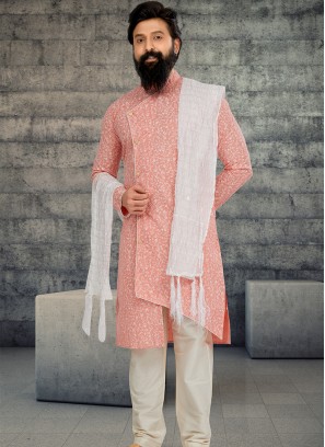 Attractive Pinkish Peach and Cream Indo Western Ensemble