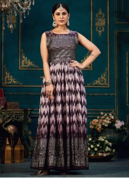 Attractive Multi Colour Foil Print Trendy Gown