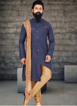 Attractive Navy Blue and Chikoo Indo Western Ensemble