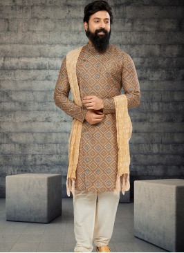 Attractive Light Brown and Off White Indo Western Ensemble