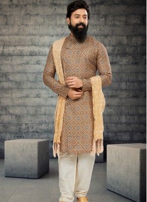 Attractive Light Brown and Off White Indo Western Ensemble