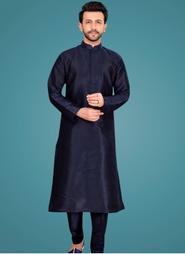 Attractive Navy Blue Art Silk Trouser-Style Kurta 