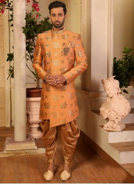 Attractive Orange Color Function Wear Fancy Indo Western Suit