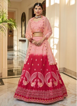 Attractive Pink and Rani Thread Trendy Lehenga Choli