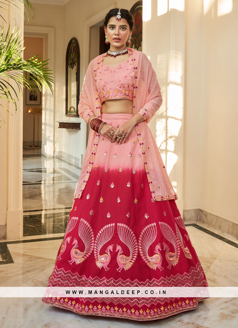 Attractive Pink and Rani Thread Trendy Lehenga Choli