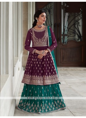 Attractive Purple Georgette Suit With Embroidery Work