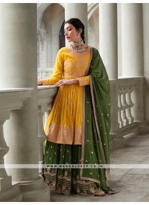 Attractive Yellow Georgette Suit With Embroidery Work