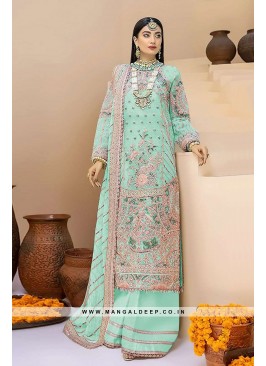 Attractive Sky Georgette Suit With Embroidery Work