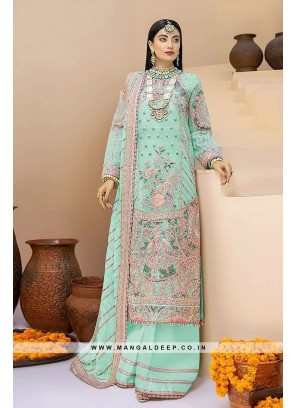Attractive Sky Georgette Suit With Embroidery Work