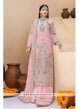 Attractive Pink Georgette Suit With Embroidery Work