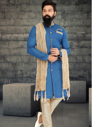 Attractive Royal Blue and Gold Indo Western Ensemble