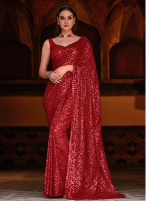 Attractive Red Georgette Contemporary Saree